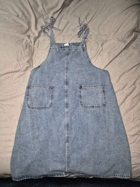 Light Blue Denim Overall Dress with Tie Straps